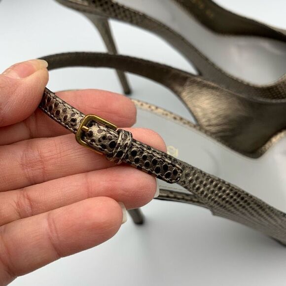 Sergio Rossi Lizard Embossed Peep Toe Sling Back Platform Heels Bronze Size 10 - Picture 4 of 12